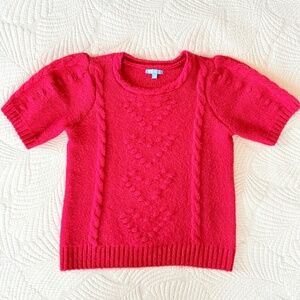 Draper James Red Heart Cable Knit Puffy Short Sleeve Sweater Size M